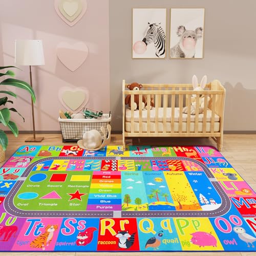 Educational Kids Learning Area Rug - 4x6 Non-Slip Alphabet Play Mat