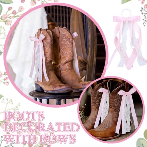 Pink Ribbon Boot Bows for Cowgirl Boots - 4 Pack Removable Lace Accessories