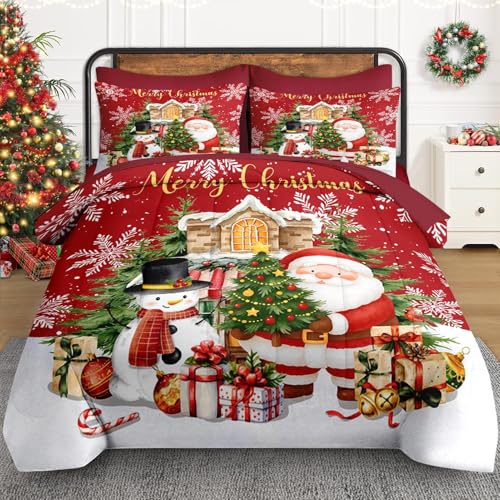 Full Christmas Comforter Set with Sheets - 7 Pieces, Red Bedding by WeCozy
