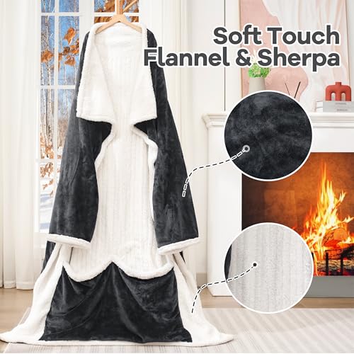 Heated Wearable Blanket with Foot Pocket & Sleeves - Electric Throw