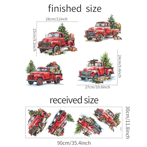 Red Pickup Truck Wall Sticker Decal – Christmas Tree Gift Decor 30x90 cm