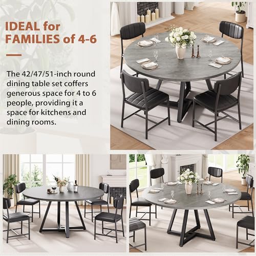 51-Inch Round Dining Table with Pedestal Base, Modern Wood Kitchen Table