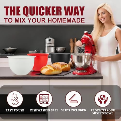 Silicone Mixing Bowl Liners with Lids for 5-Quart Stand Mixers, 3-Pack