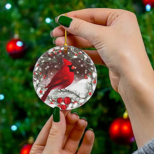 Red Cardinal Ceramic Christmas Ornament - Memorial Bird Tree Decoration