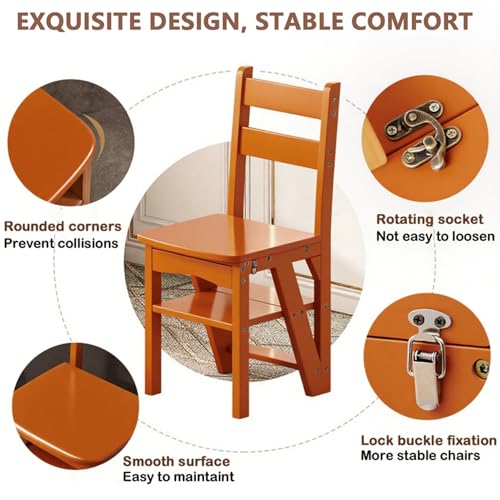 3-in-1 Folding Ladder Chair & Step Stool - Solid Wood Convertible Rack