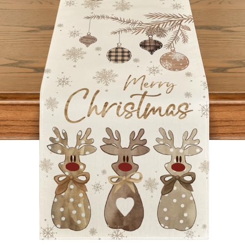 Artoid Mode Deer Merry Christmas Table Runner 13 x 108 Inch