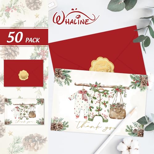 Christmas Baby Shower Thank You Cards with Envelopes & Stickers - 50 Pack