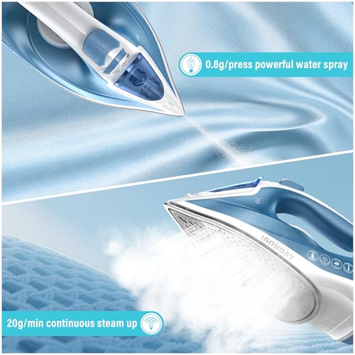 IRONDAY Blue Steam Iron 1200W Fast Heating Non-Stick Ceramic Soleplate