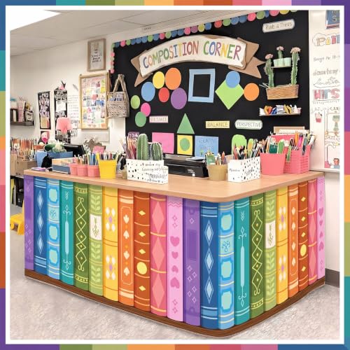 6ft Bookshelf Print Table Skirt for Classroom Teacher Desk Decor