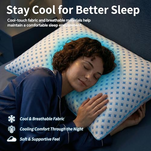 Queen Size Memory Foam Pillows Set of 2 - Adjustable Cooling Comfort