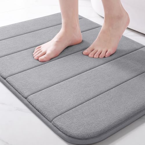 Yimobra Memory Foam Bath Mat Grey 24x17 Inch Super Soft Absorbent Rug