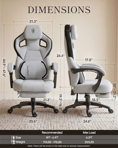 Big and Tall Ergonomic Gaming Chair with Footrest and Lumbar Support, Gray