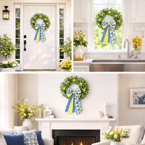 Lemon Wreath Sash for Front Door Summer Farmhouse Decor