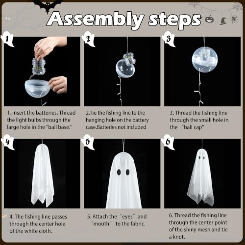 AYGXU 3-Piece Lighted Hanging Ghost Halloween Decorations for Yard and Porch