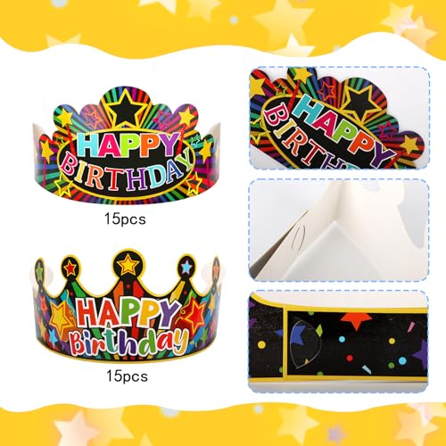 Birthday Party Crowns - 30 Pack Paper Happy Birthday Hats for Kids Party