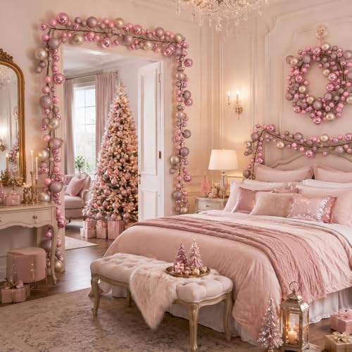 Yuxung 2 Pcs 6 ft Pink & Champagne Gold Christmas Garland - Pink/Champagne Gold 6 ft each