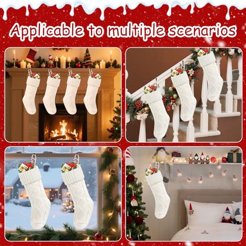 Doitory 18-Inch Christmas Stockings Set of 4/6 Red White Green Knitted with Cuff - Classic Holiday Decor (Variant: 4p-white)