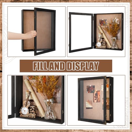16x20 Inch Deep Shadow Box with Cork Board Backing, Rustic Wood Display Case