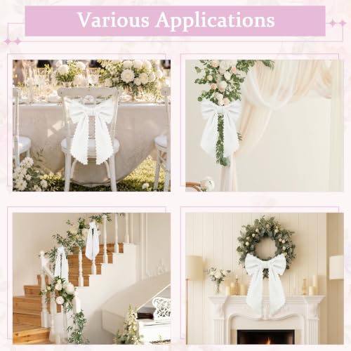 White Cotton Wreath Sash with Ric Rac Trim for Front Door Decor