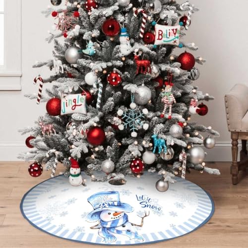 BULINGLY Christmas Tree Skirt 36in Blue Snowman Decorations for Christmas Tree - Holiday Decor