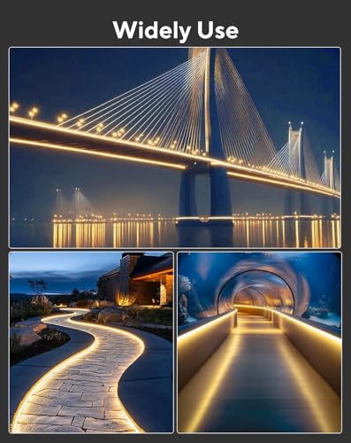 10ft Outdoor LED Neon Rope Light, IP67 Waterproof Silicone Strip, 120V Warm