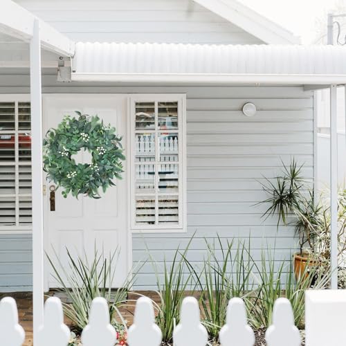24-26 Inch Eucalyptus Wreath with White Berries for Front Door Decor