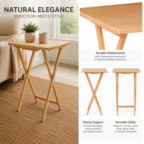 Rubberwood Folding TV Tray Table, 19-inch Portable Snack Side Table