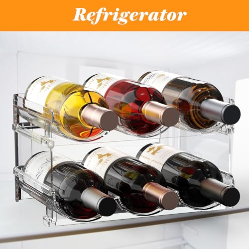 2-Tier Stackable Wine Rack and Water Bottle Organizer for Refrigerator
