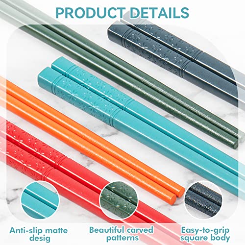 5 Pairs Reusable Fiberglass Chopsticks, 9.5-Inch Dishwasher Safe Set