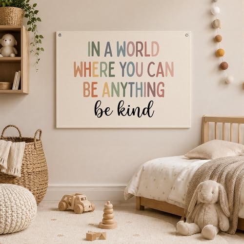 Be Kind Boho Canvas Wall Banner, 20x30 Inch Motivational Hanging Flag Decor