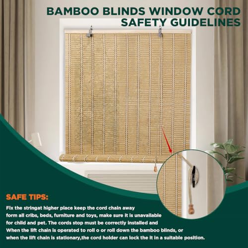 Bamboo Blinds for Indoor Windows - Roll Up Light Filtering, 23x48 in