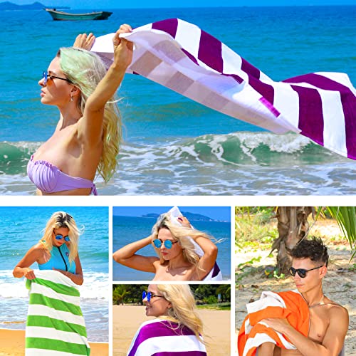 Oversized Cotton Beach Towel Set, 35x70 Inch Cabana Stripe Pool Towels