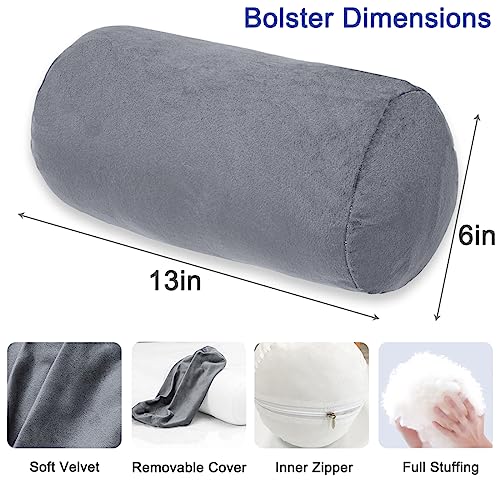 Round Velvet Bolster Pillow for Neck, Back & Joint Support - 13" x 6"