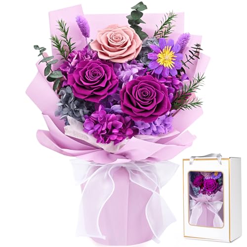 Preserved Flower Bouquet in Gift Box, Everlasting Real Floral Arrangement