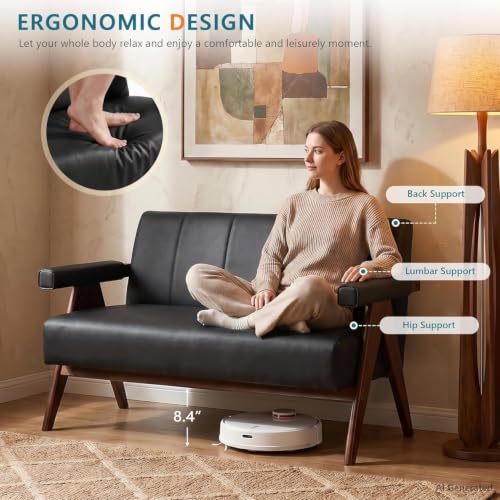 3-Piece Mid-Century Modern Faux Leather Sofa and Accent Chair Set