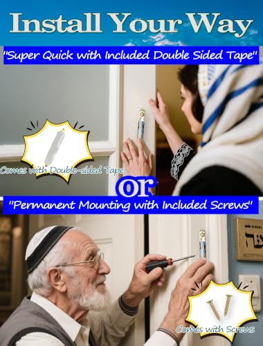 4-Inch Enamel Mezuzah Case with Scroll, Jerusalem Motif, 2-Way Install