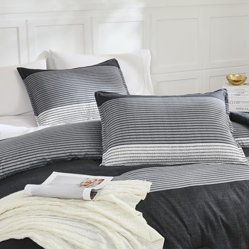 Black Striped Full Comforter Set - 3-Piece Soft Down Alternative Bedding