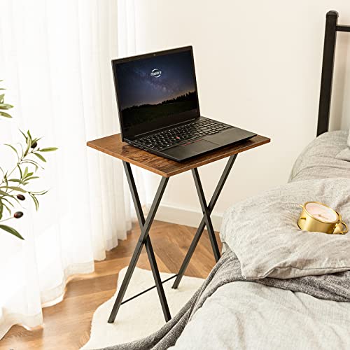 Folding TV Tray Tables Set of 2 - Industrial Side Table for Small Spaces
