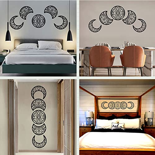 5-Piece Wooden Moon Phase Wall Decor Set for Bohemian Home Aesthetic