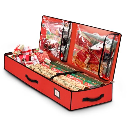 Wrapping Paper Storage Container Heavy Duty Oxford Red Holiday Organizer
