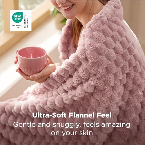 Dusty Rose Plush Throw Blanket 50x60 Inches - Soft Fleece Bubble Texture