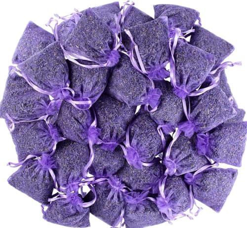 Natural Dried Lavender Sachets for Closets and Drawers, 25 Pack
