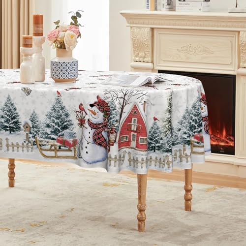 Horaldaily White 60" x 84" Oval Christmas Tablecloth - 100% Polyester
