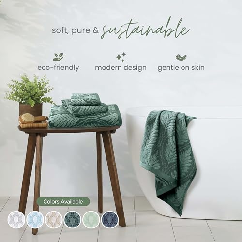 Cotton Blend Bath Towel with Locker Loop - 30" x 56" Fern Pattern Jade