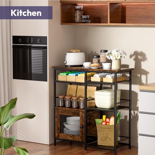 Rustic Farmhouse Coffee Bar Cabinet with Storage and Mesh Shelf