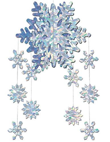 3D Snowflake Hanging Mobile, 22-Inch Silver Prismatic Foil Party Decoration