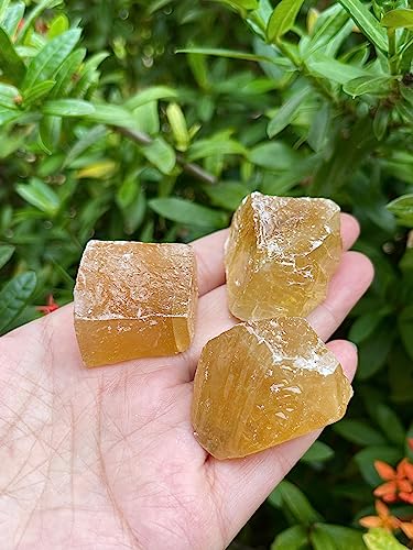 Honey Calcite Rough Natural Stones, 3 Piece Raw Crystal Specimen Set (1-2")