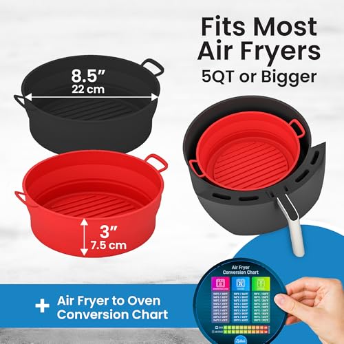 Lotteli Reusable Silicone Air Fryer Liners 8.5 Inch - 2 Pack, Food-Safe & Heat-Resistant