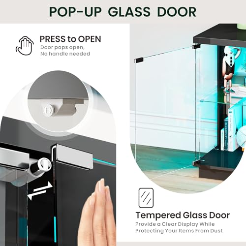 59-Inch Large Display Cabinet with Glass Doors, RGB Lights & Charger