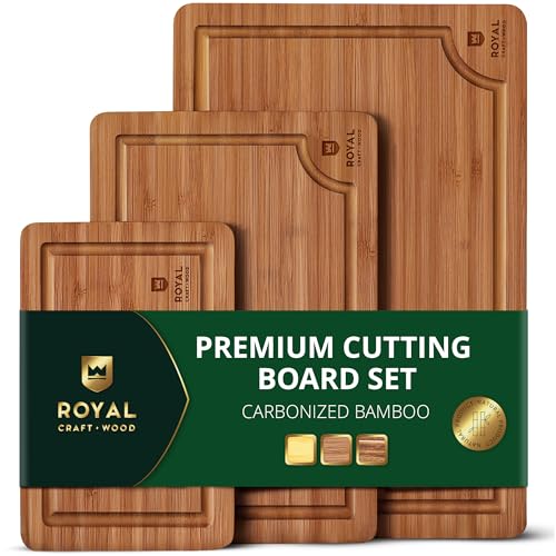 Bamboo Cutting Board Set with Deep Juice Groove & Handles - Set of 3